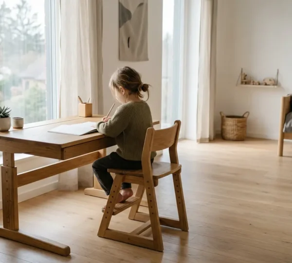 Bureau évolutif dans une chambre d'enfant baignée de lumière naturelle