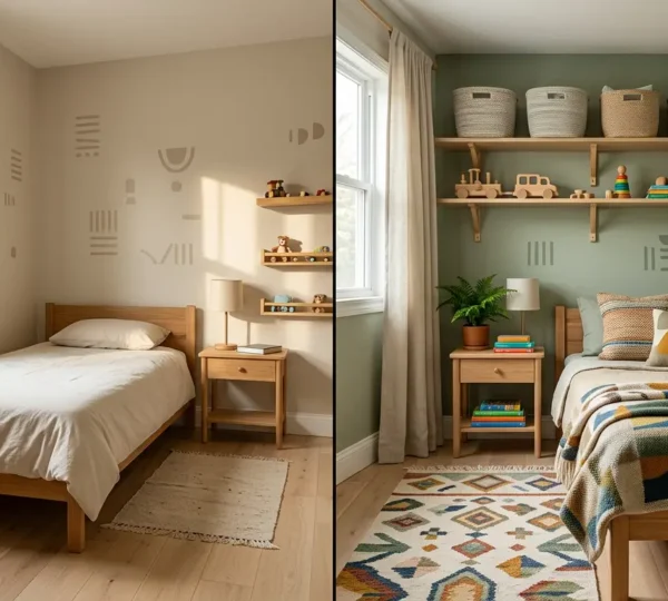 Transformation d'une chambre d'enfant avec changement de décoration murale et d'accessoires colorés