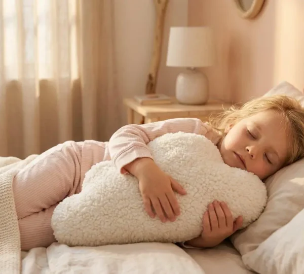 Enfant serein dormant avec un coussin nuage dans une chambre douce