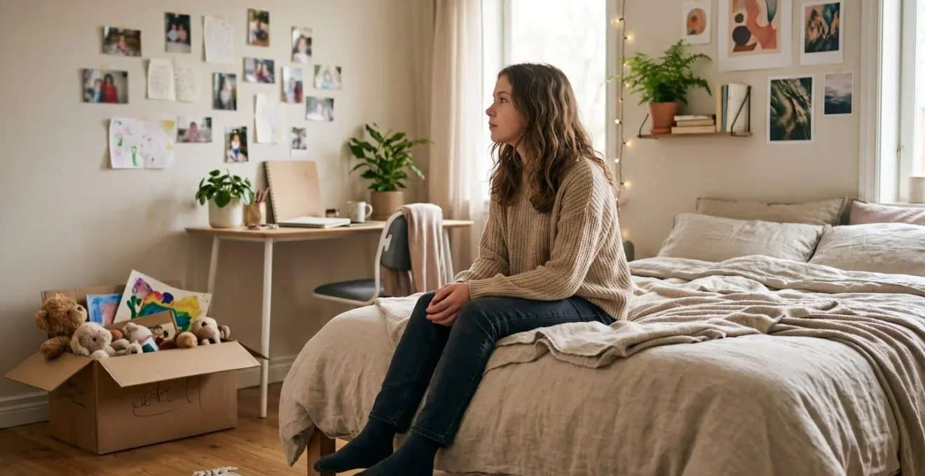 Chambre d'adolescent moderne avec lit double remplaçant l'ancien lit évolutif