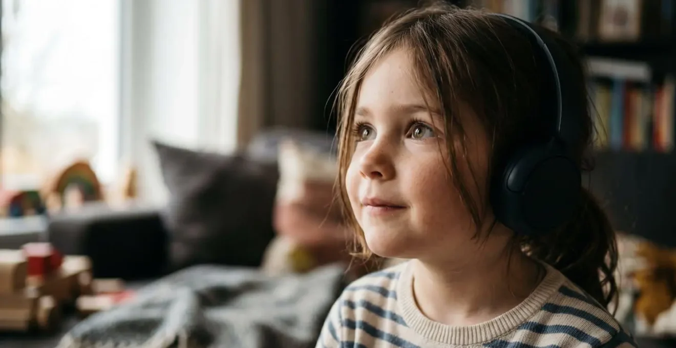 Enfant concentré écoutant des sons de jungle pendant son jeu d'exploration