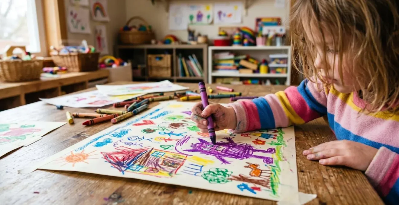 Main d'enfant dessinant avec créativité sans intervention adulte
