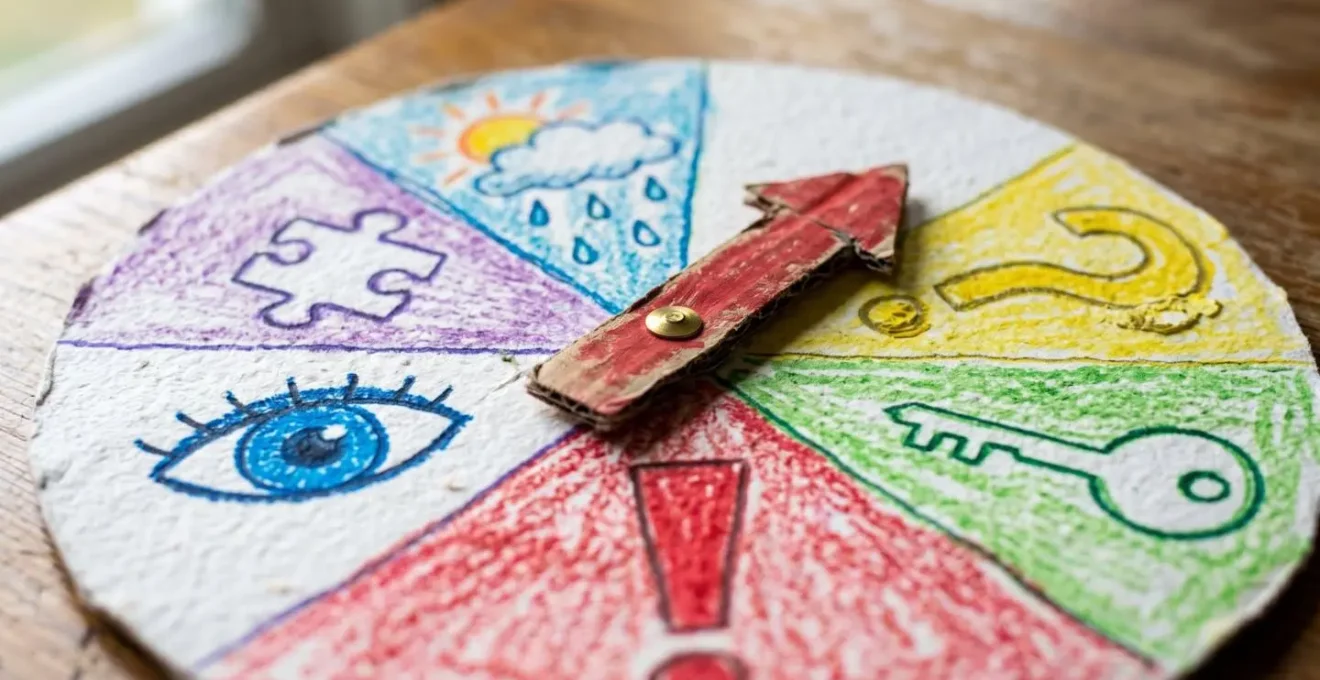 Roue des péripéties colorée dessinée à la main avec 6 sections