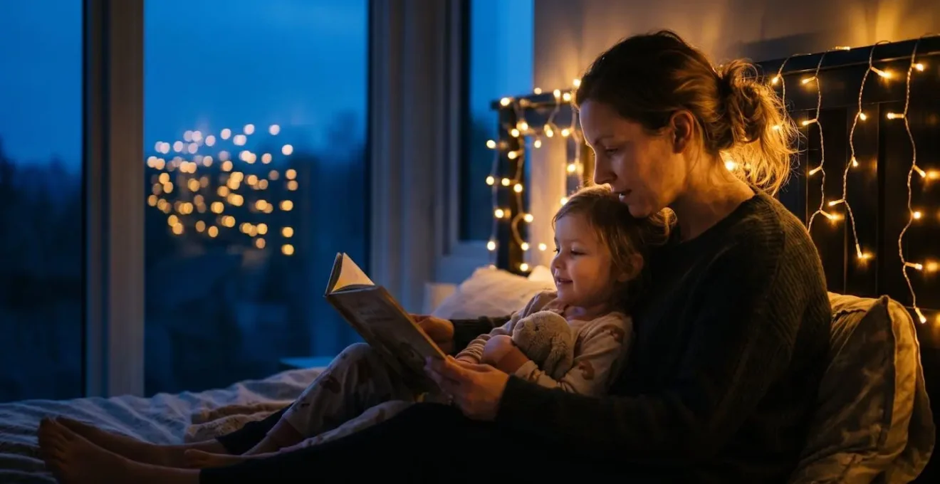 Ambiance apaisante d'une chambre d'enfant avec éclairage tamisé pour la routine du soir