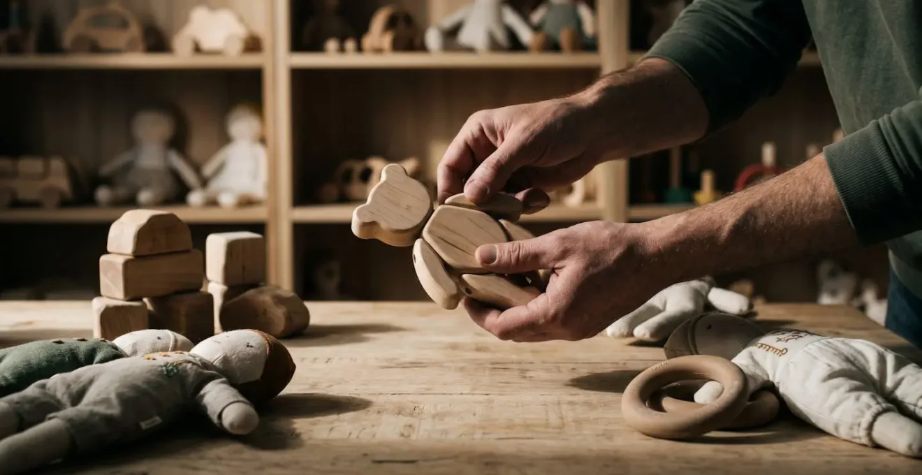 Démonstration du test de sécurité avec cylindre d'essai sur un jouet en bois artisanal
