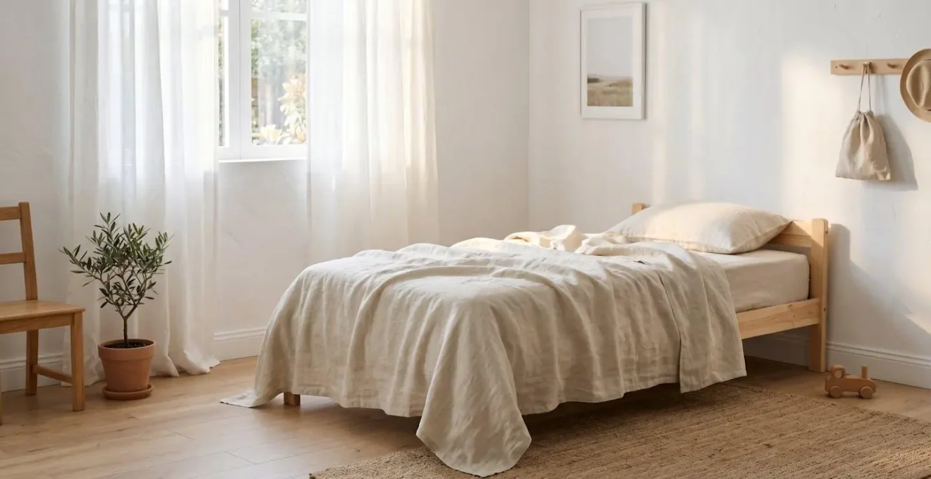 Tissu de lin lavé naturel avec structure de fibre visible et aspect doux